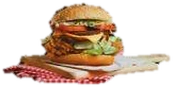 Burger mit Käse, Tomate und Salat auf einem Holzbrett